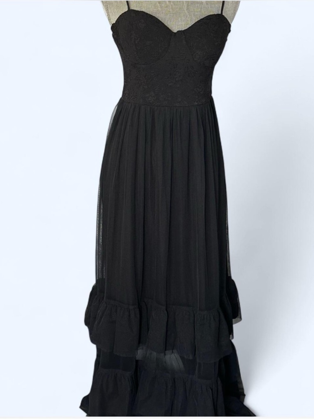Black Maxi Dress with Ruffled Hem - Elegant Evening Gown